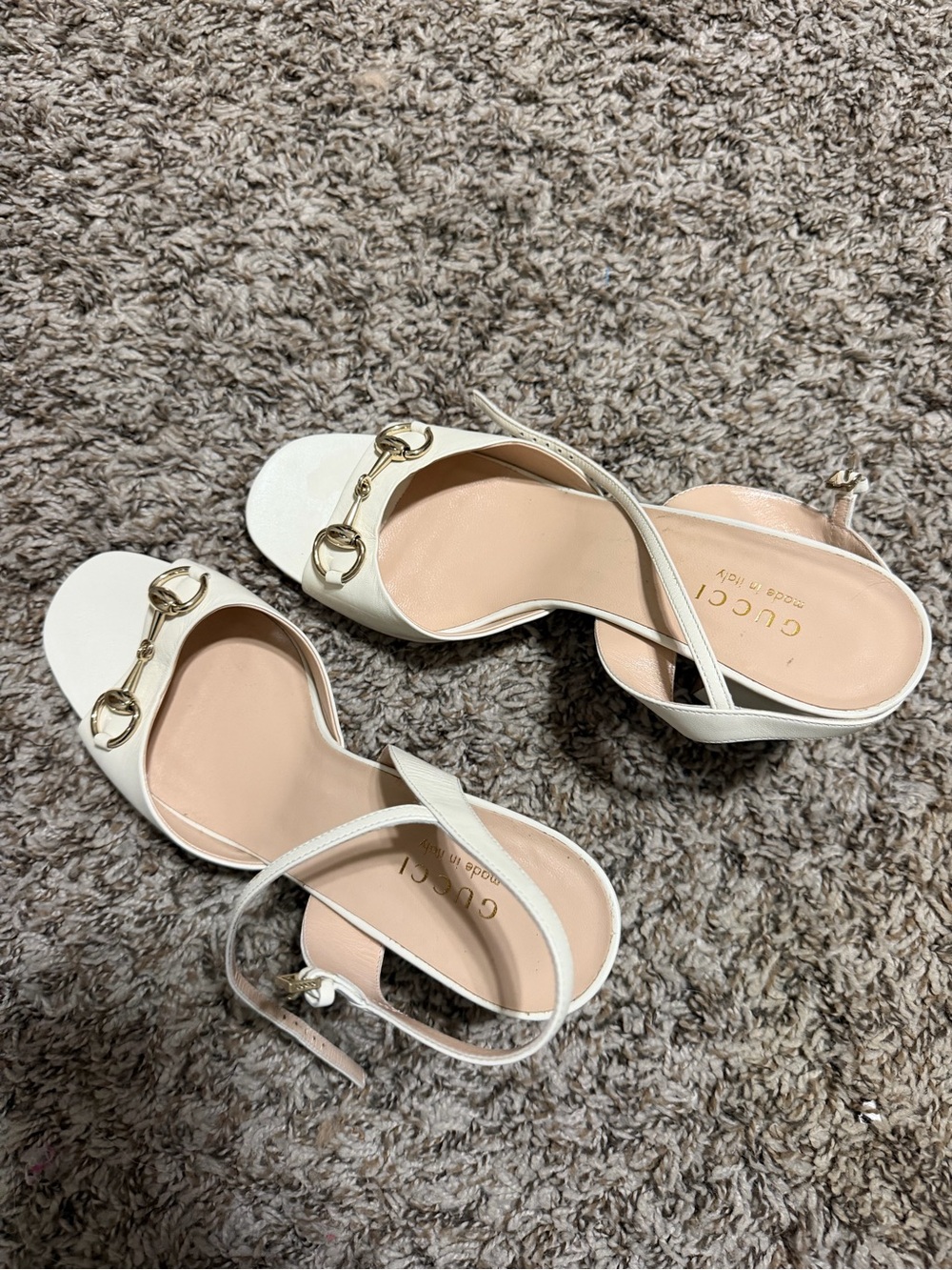 Gucci Cream Leather Horsebit Slingback Heels